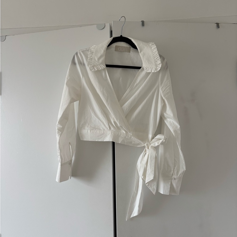 Anthropologie White Wrap Blouse